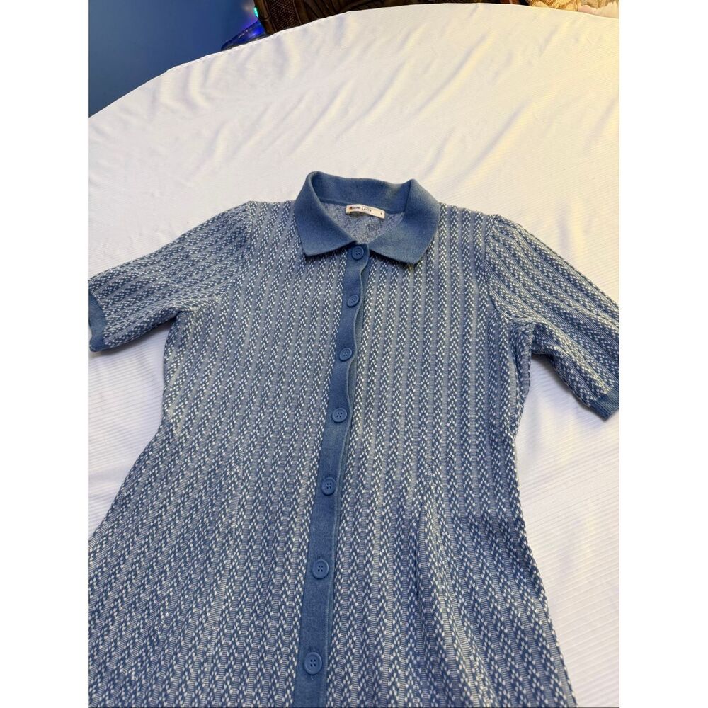 Marine Layer Alice Textured Blue Polo Dress Size Small - Picture 4 of 8